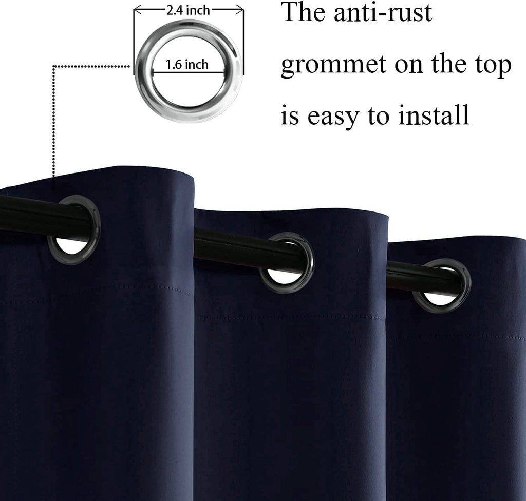 Jiuzhen Navy Blackout Curtains With Tiebacks - Thermal Insulated, Light Blocking And Noise Reducing Grommet Curtains For Bedroom And Living Room, Set Of 2 Window Curtain Panels, 70 X 63 Inch Length