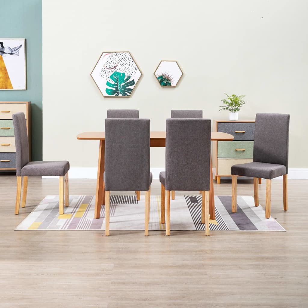 vidaXL Elegant Taupe Fabric Dining Chairs with Solid Rubberwood Legs - Comfortable Seating Experience - Set of 6 - Easy to Assemble