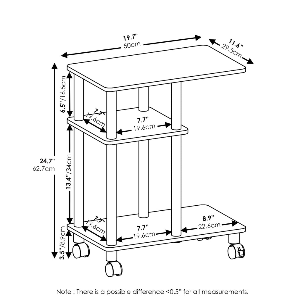 Furinno Turn-N-Tube C Shaped Side Table With Casters, Espresso/Black
