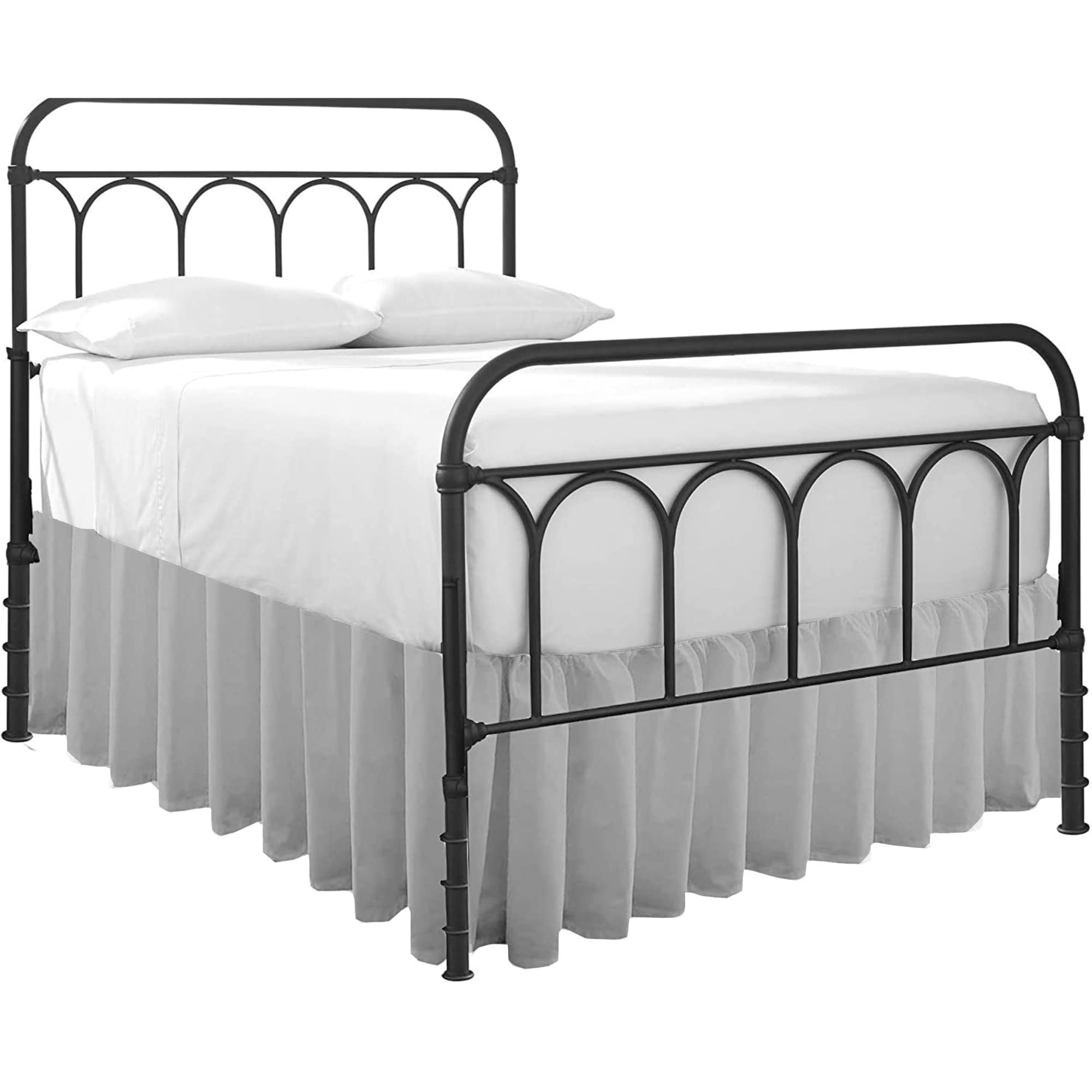 Ruffled Bed Skirt With Split Corners-Dust Ruffle - 16' Drop 100% Microfiber Soft,Sheen & Luxurious Look - Bed Skirts (Light Gre