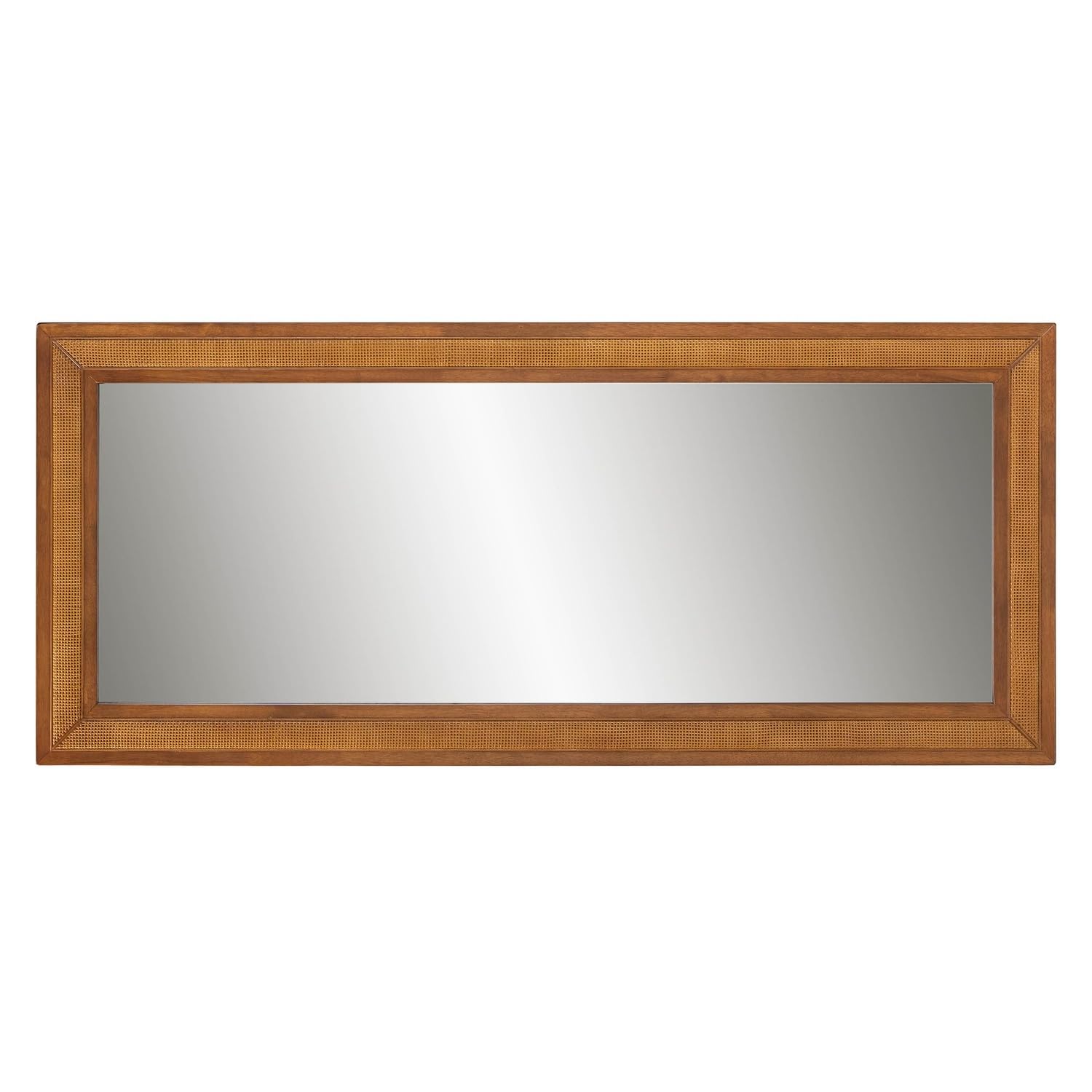 Baxton Studio Rowanne Mid-Century Modern Walnut Brown Rubberwood And Rattan Frame Wall Mirror
