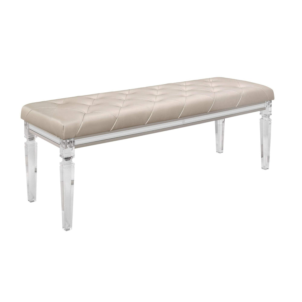HomeRoots 54' Champagne and Clear Upholstered Faux Leather Bench