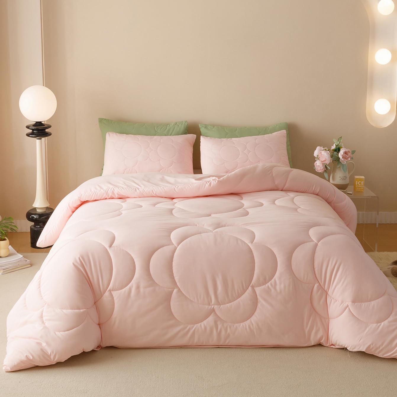 Karever Pink Flower Comforter Full Pink Sunflower Print Bed Full Comforter Set 3 Pieces Dark Pink Floral Comforter Set For Boys