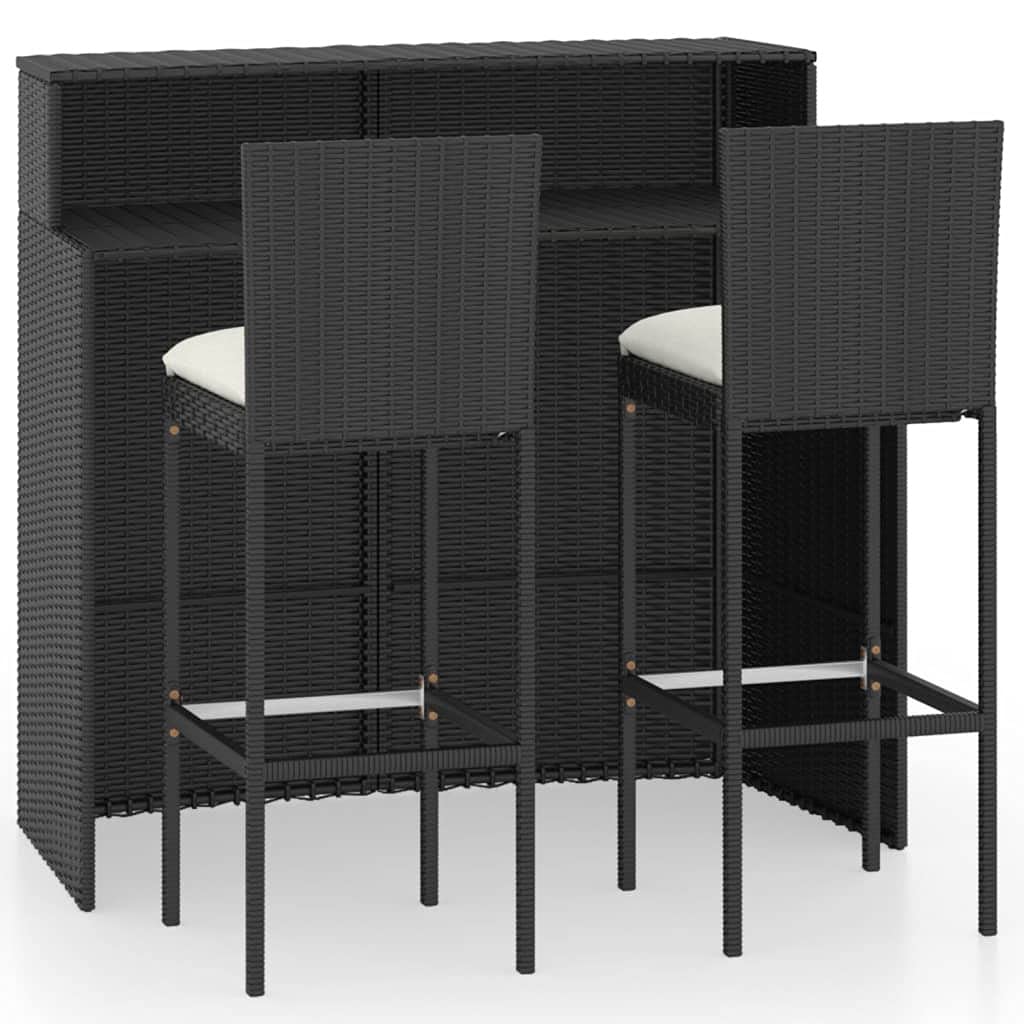 vidaXL Patio Bar Set 3 Piece, Outdoor Bar Table and Stools with Footrest, Patio Furniture Set with Cushions, Dining Set, Farmhouse Modern, Black