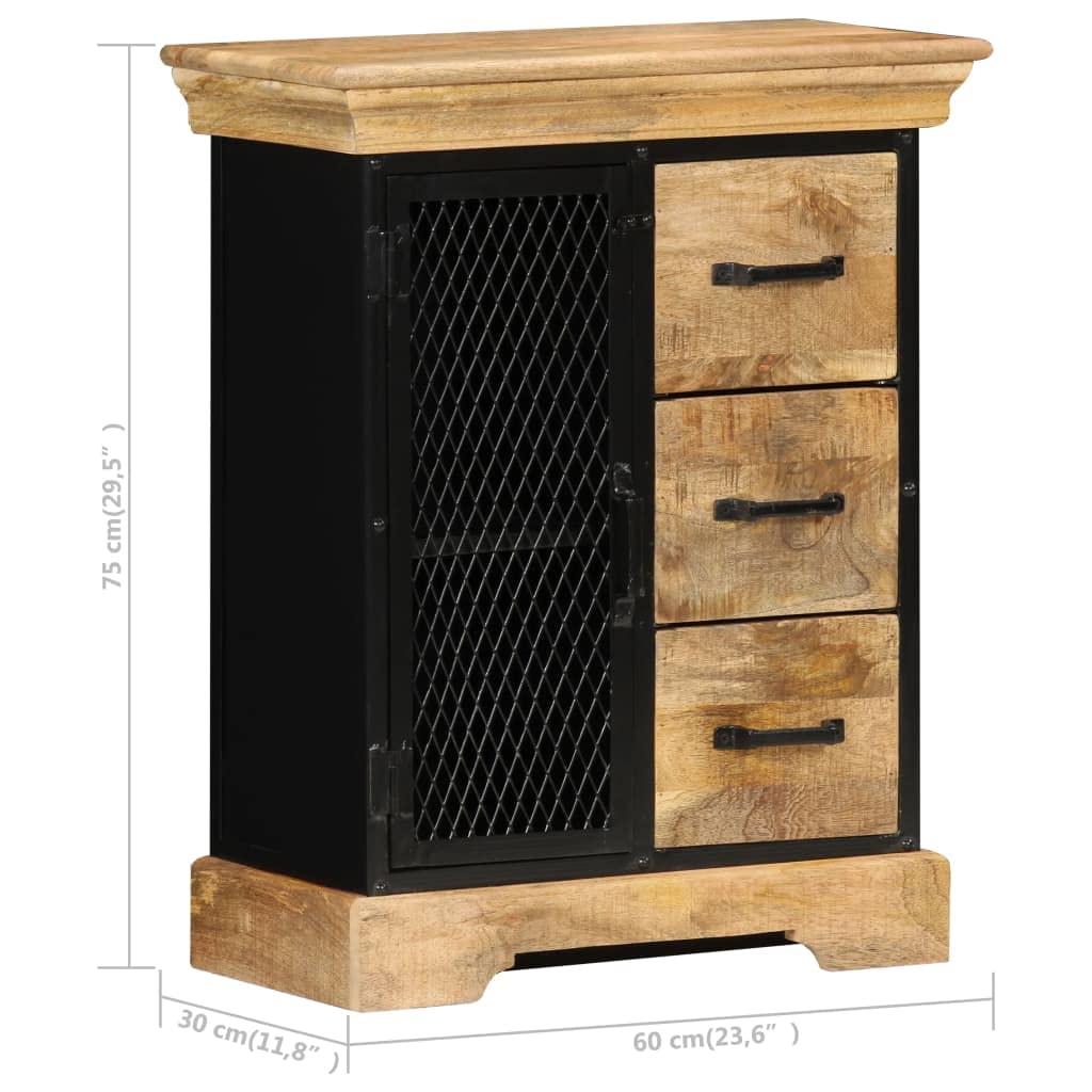 vidaXL Antique-Style Sideboard with 3 Drawers and 2 Cabinet Doors - Industrial-Style, Lacquered Solid Mango Wood and Powder-Coated Iron Frame - Brown.
