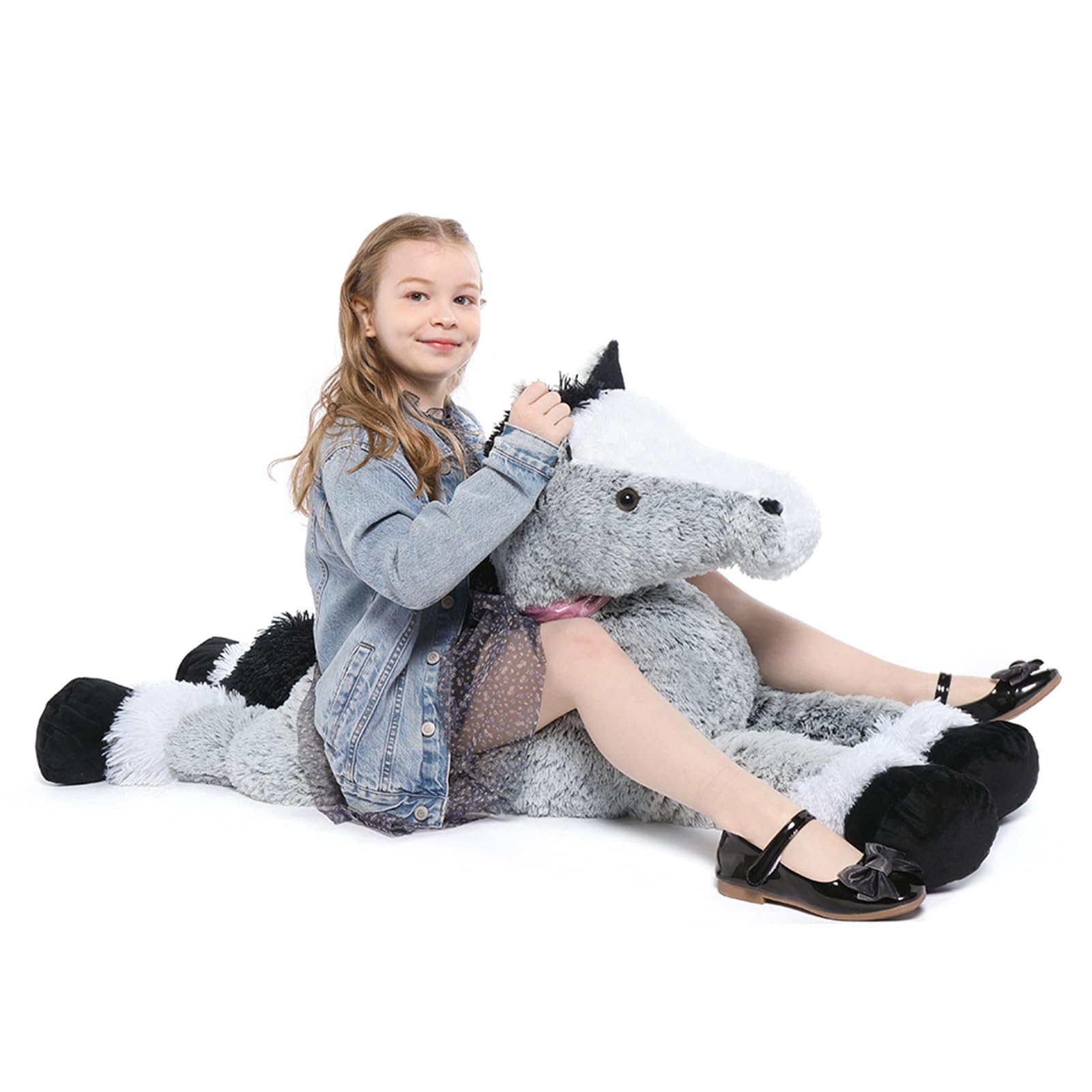 Tezituor 4Ft Giant Horse Stuffed Animal Plush Toys, 47 Inch Long Horse Plush Pillow, Realistic Jumbo Stuffed Pony Toy For Kids A