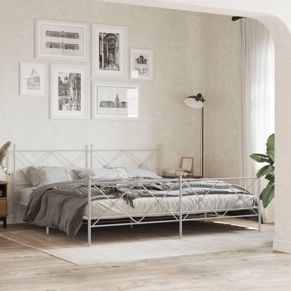 vidaXL Elegant Metal Bed Frame with Headboard/Footboard - White, Steel, 81.5x78x35.6 inch for 76x79.9 inch King Mattress