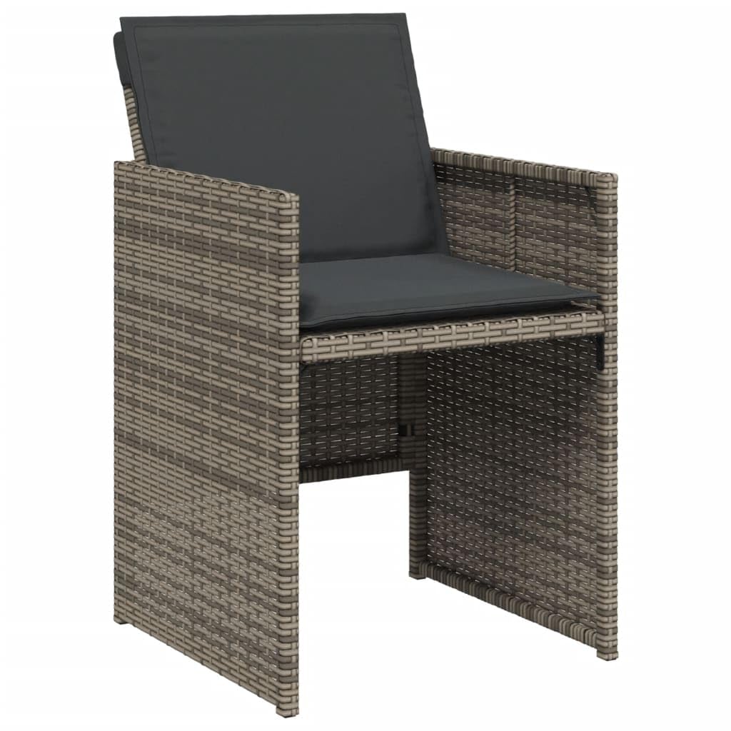 vidaXL Patio Dining Set with Cushions - 11 Piece Gray Poly Rattan Furniture Set for Garden, Backyard, Patio with Foldable Chairs and Glass Tabletop