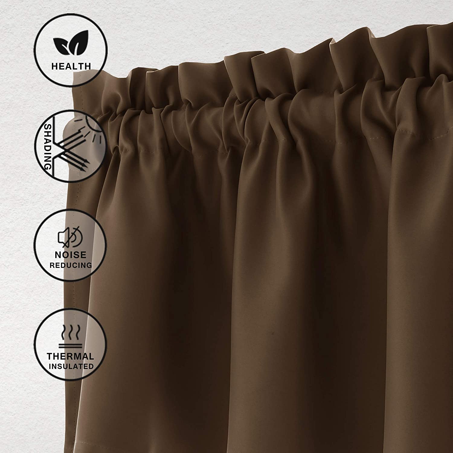 Hiasan Valance Curtains Blackout Solid Rod Pocket Valances For Kitchen Windows, 60 X 18 Inches Length, Brown, 1 Panel