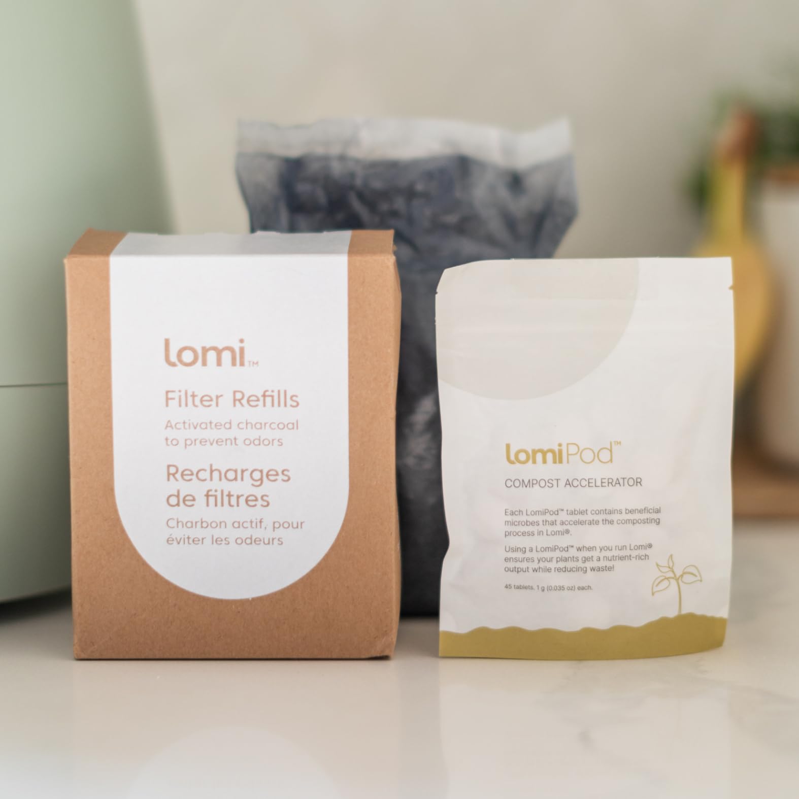 Lomi Pods & Filters Bundle Activated Charcoal Refills for Kitchen Composter