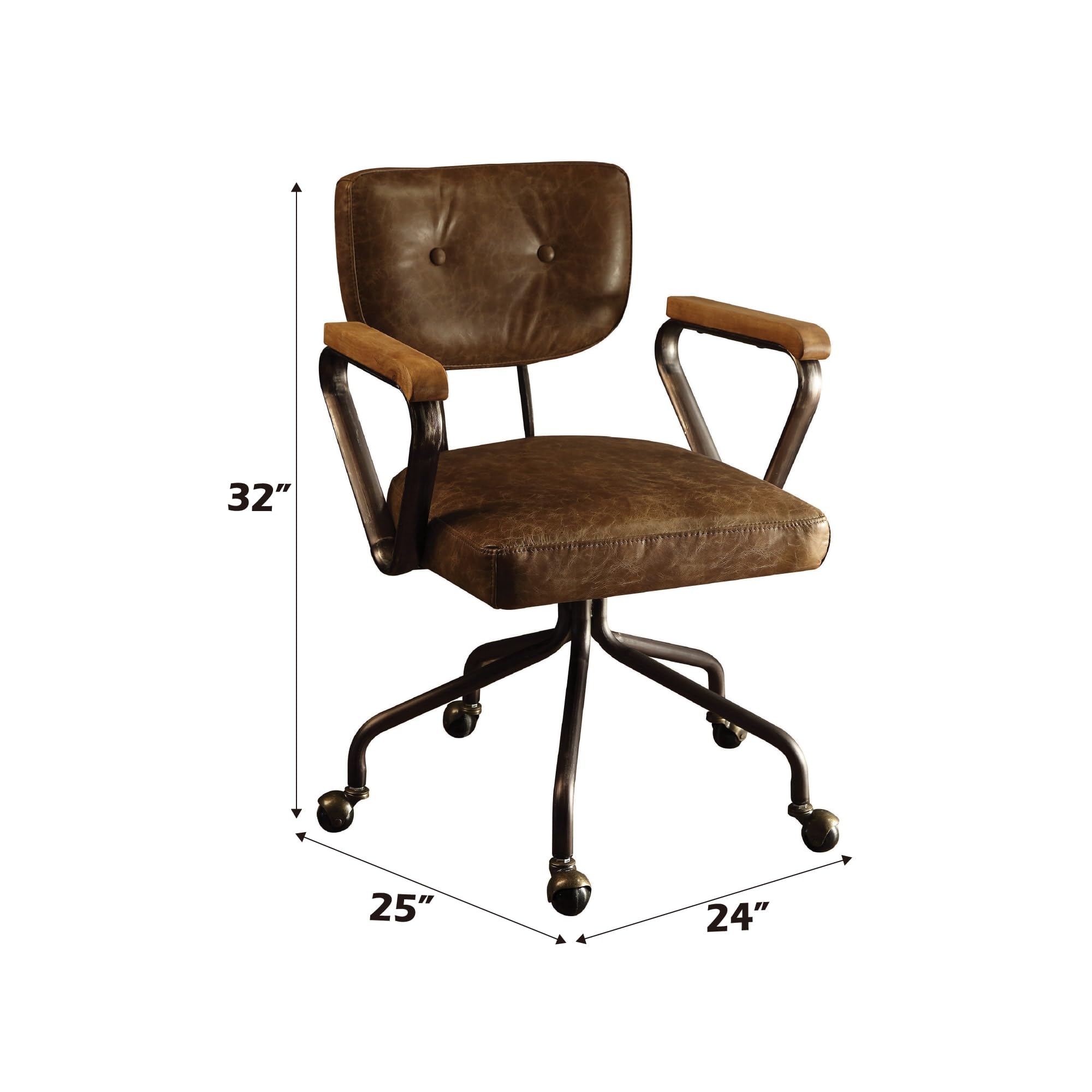 Acme Leather Swivel Office Chair, Vintage Brown Whiskey, Model AC-92410