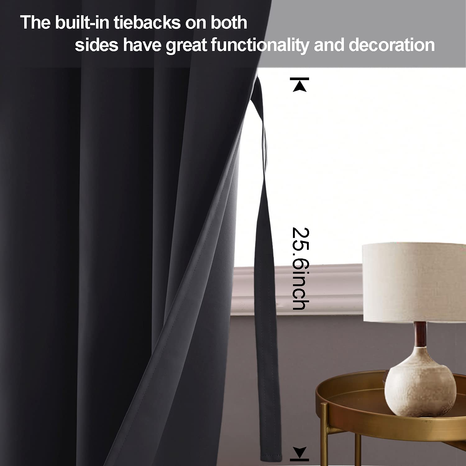Jiuzhen Dark Grey Blackout Curtains With Tiebacks Thermal Insulated, Light Blocking And Noise Reducing Grommet Curtains For Bedroom And Living Room, Set Of 2 Window Curtain Panels, 70 X 72 Inch Length