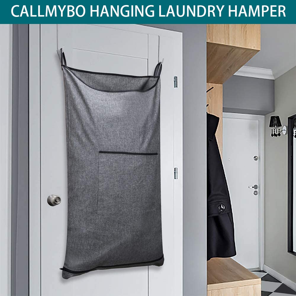 KINGSUSLAY Over the Door Laundry Hamper, 36x22 Inch Pop Heather Grey Hanging Storage Bag with Hooks, XL Laundry Collector
