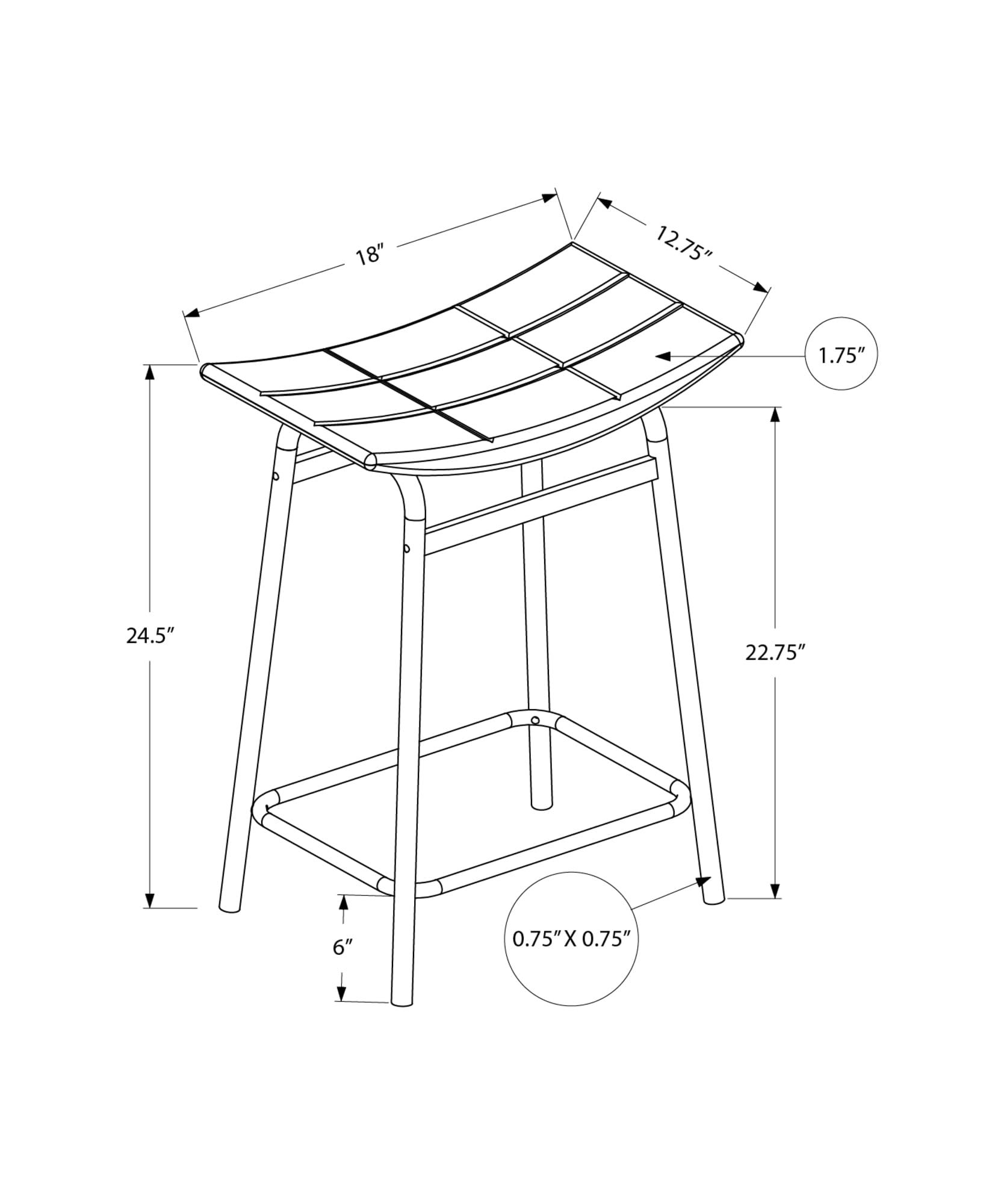 Monarch Specialties I 2387 Barstool, Counter Height, Set of 2, Kitchen, Grey Fabric, White Metal, Contemporary, Modern