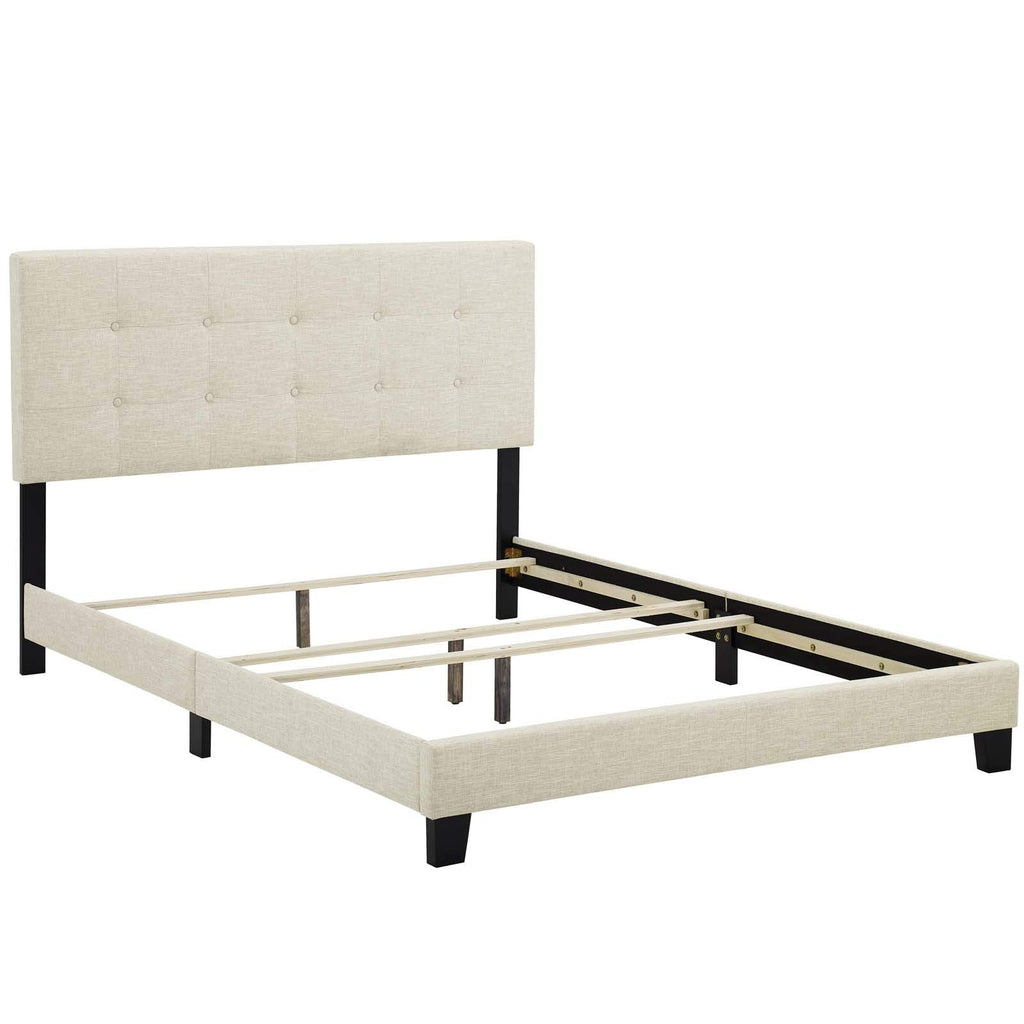 Modway Amira Tufted Fabric Upholstered Queen Bed Frame With Headboard In Beige