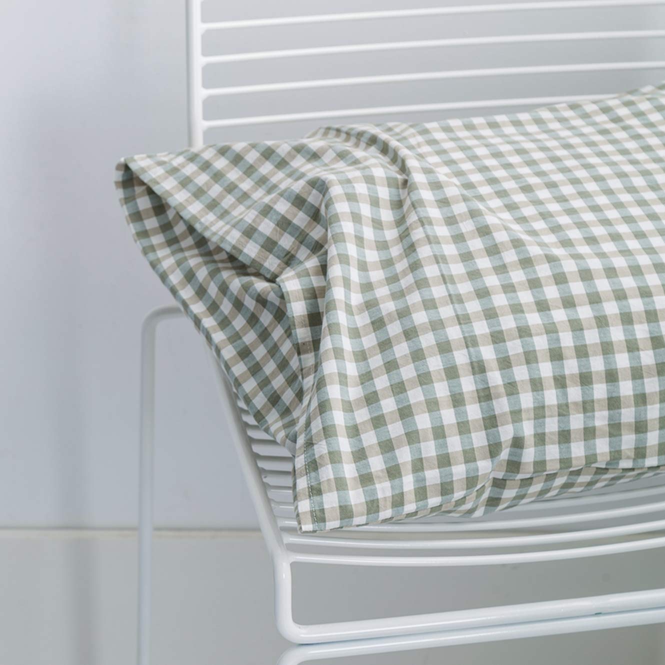 Susybao Green Gingham Duvet Cover King Size 100% Washed Cotton Grid Duvet Cover Set 3 Pieces 1 Green Plaid Duvet Cover With Zipp