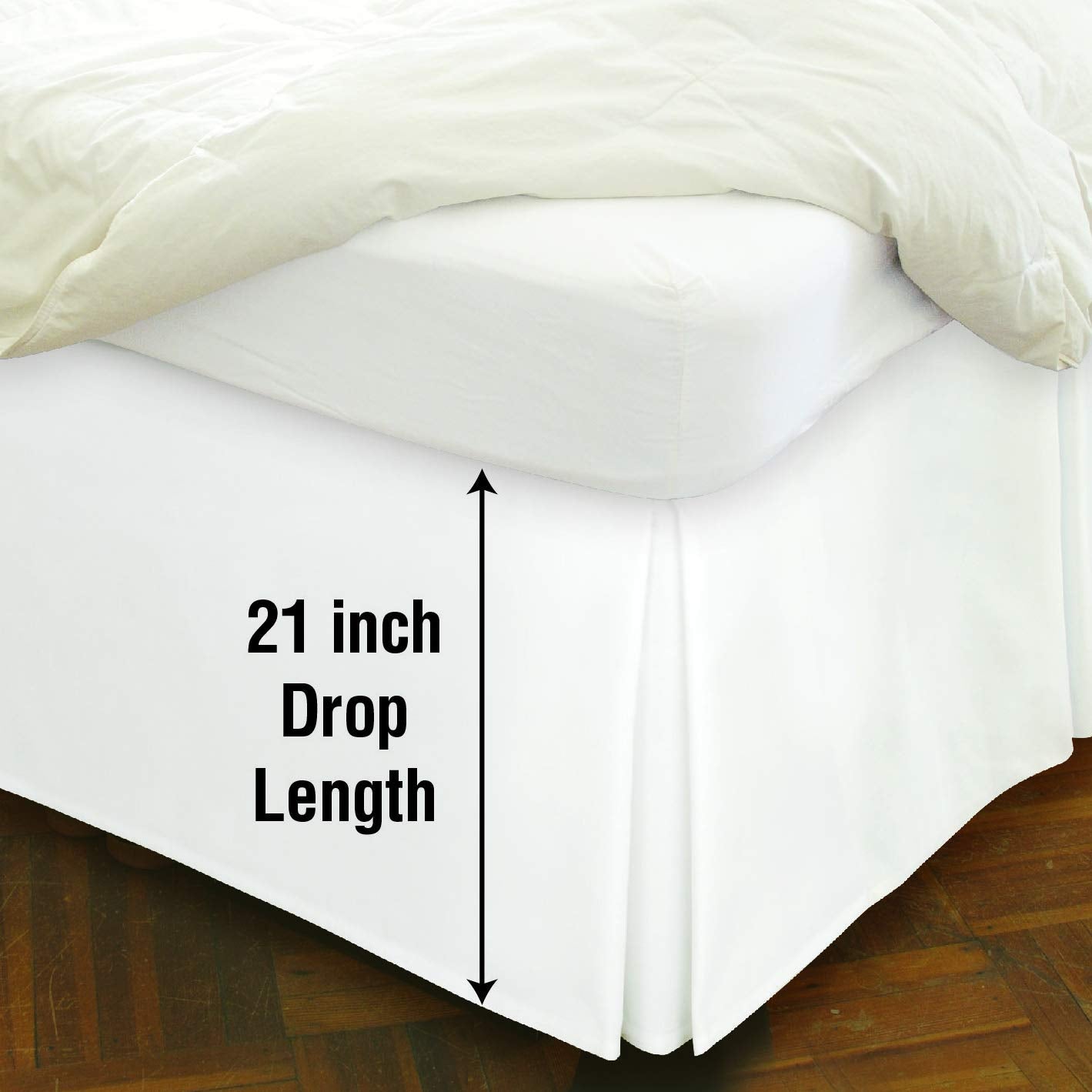 Space Maker Extra-Long 21'' Drop Length Bed Skirt, Queen, White