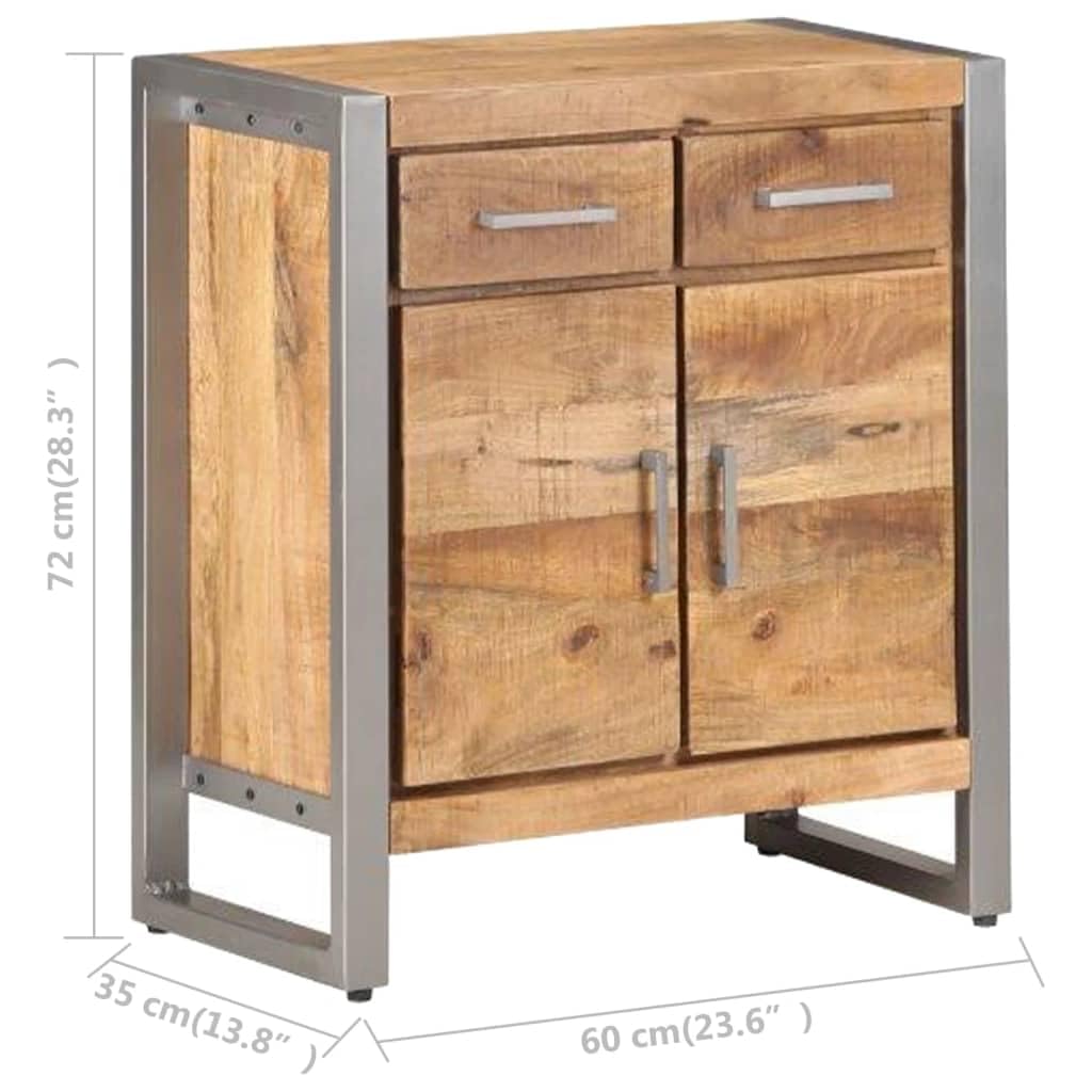 vidaXL Brown Wooden Sideboard | Industrial Style Cabinet with Two Doors and Drawers | Rough Mango Wood and Iron | Suitable for Living Room or Hallway Storage