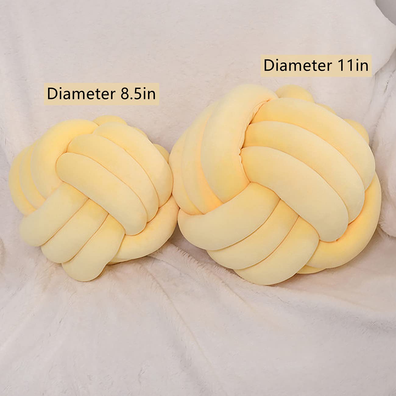 Knot Pillow Ball Round Cushion Pillows, Children Room Decoration Plush Toys Calming Stress Relief Toy (Yellow,8.5In/22Cm)