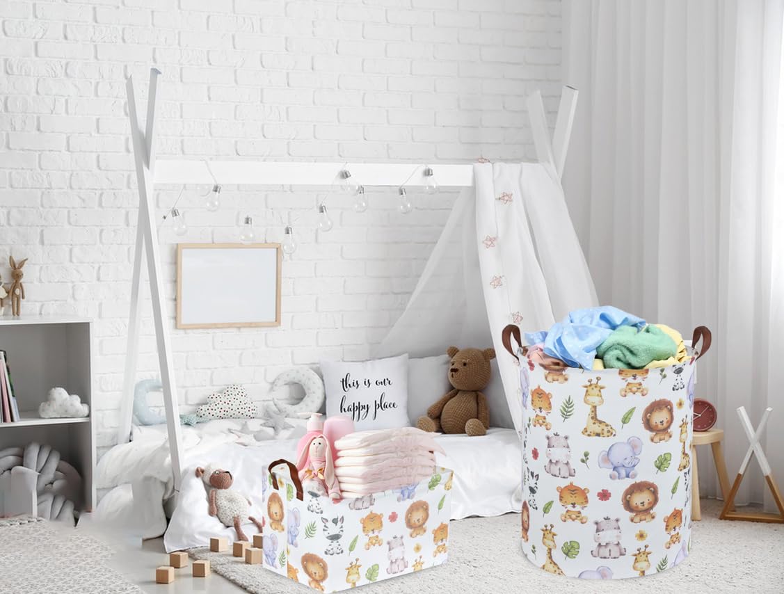 Sanjiaofen Kids Laundry Hamper,Baby Laundry Basket Animal Storage Baskets For Kids Room Decor,Nursery Hamper,Bedroom,Toy Organizer,(Cute Animal)
