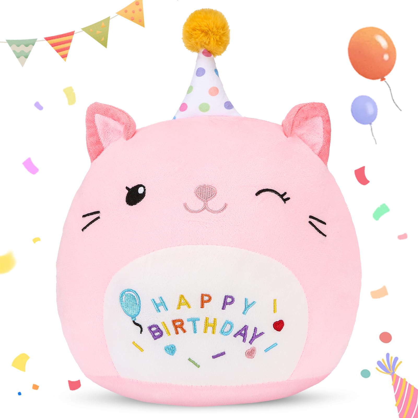 Abearcar Cat Plush Toy Birthday Decor Pink Cat Plushies Pillow Cat Stuffed Animal Soft Plushie Gifts For Girlfriend Kids Girls B