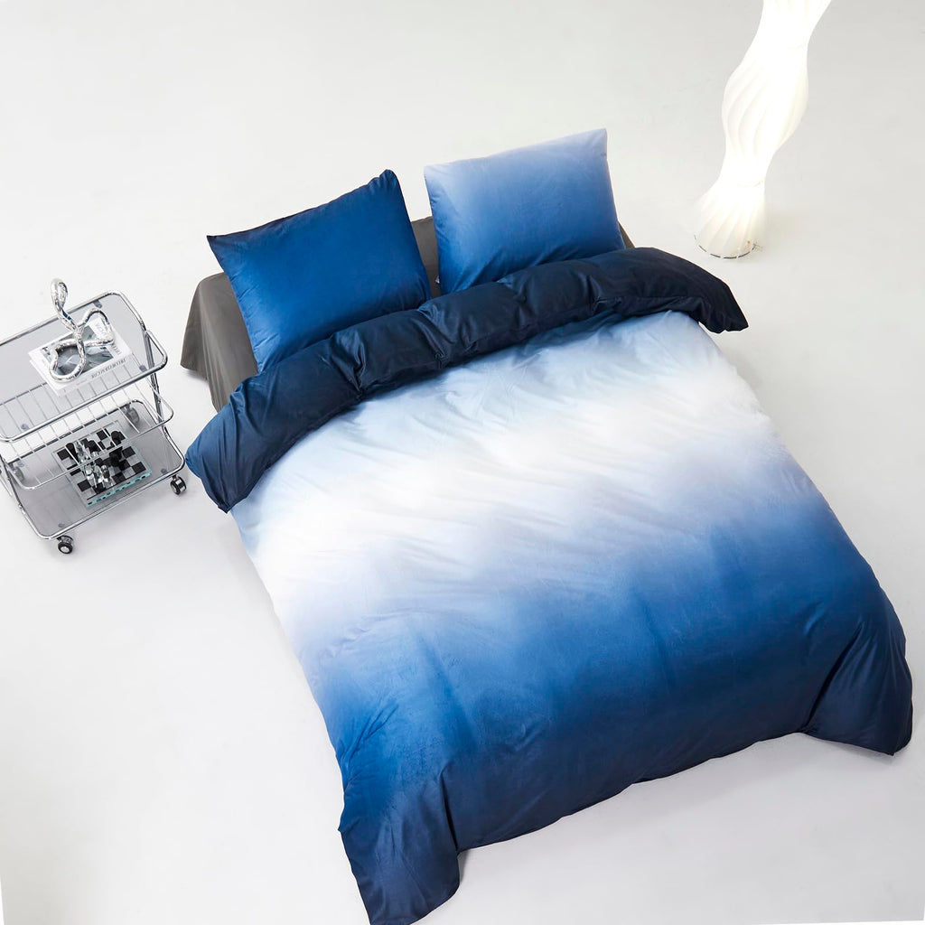 Clothknow Blue White Velvet Comforter Set Full 3Pcs Gradient Blue White Bedding Comforter Sets Blue Comforter Full Size Soft Dar