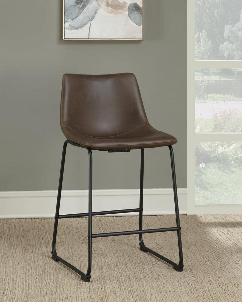 Coaster Home Furnishings Michelle Counter Height Chairs Set of 2 Brown Faux Leather Sled Leg