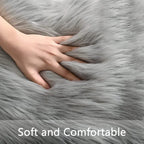 Orinova Light Grey Furry Washable Sheepskin Fur Area Rugs For Living Room Faux Fluffy Fur Rug For Bedroom Nursery Rug 4X6 Rectan