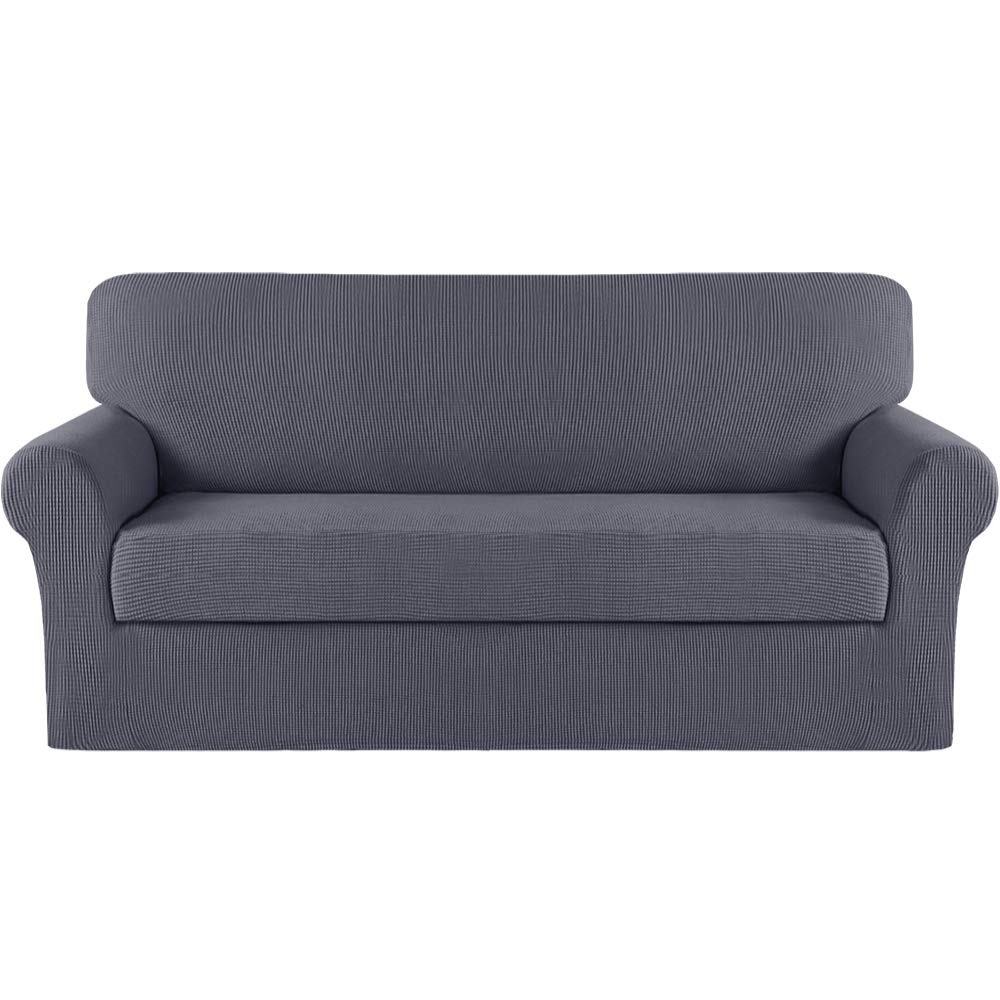 Turquoize Stretch Sofa Slipcover 2 Pieces Sofa Cover Couch Cover For 3 Cushion Couch Washable Furniture Protector Covers With Elastic Bottom Feature Thick Jacquard Fabric (Sofa, Grey)