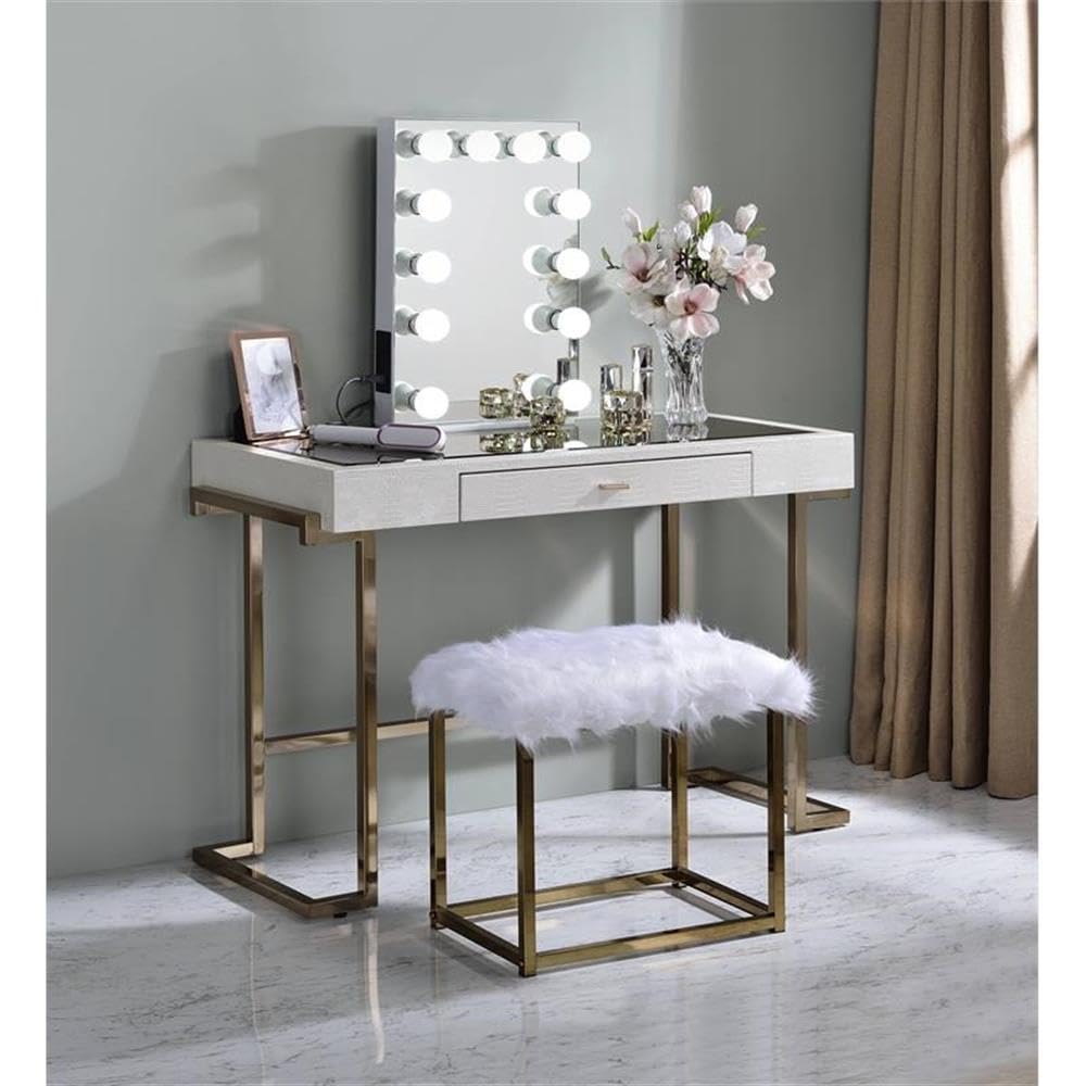 Acme ASA l Rectangle Wooden Frame Accent Mirror with Lighting in White