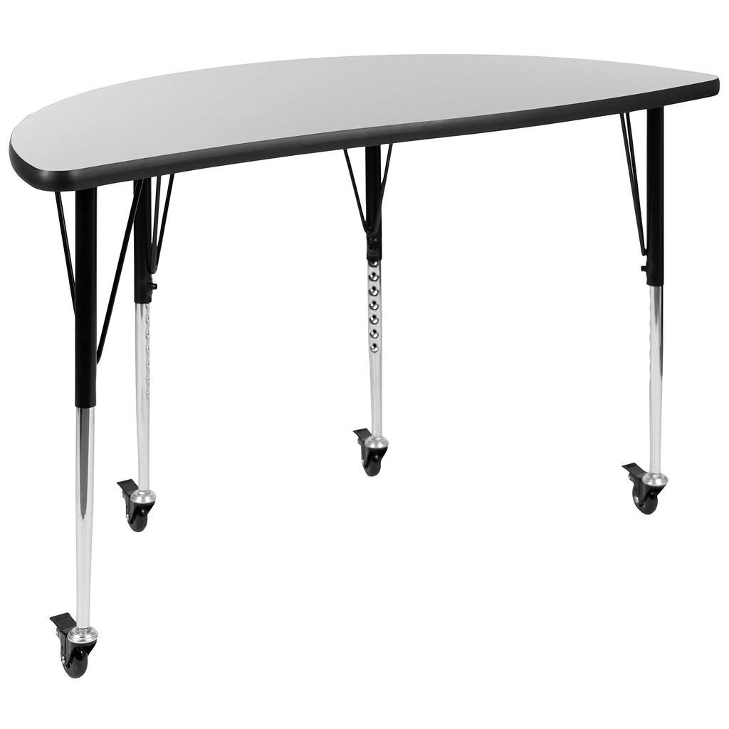 Flash Furniture Mobile 47.5" Half Circle Wave Collaborative Grey Thermal Laminate Activity Table - Standard Height Adjustable Legs