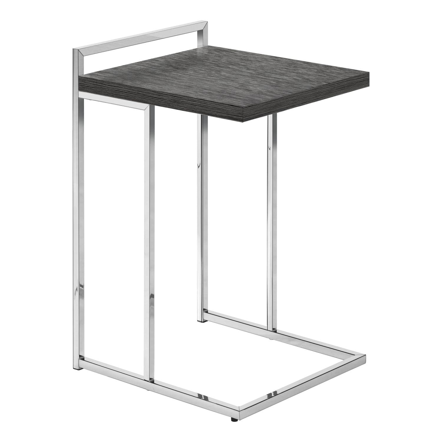 Monarch Specialties I 3637 Accent Table, C-Shaped, End, Side, Snack, Living Room, Bedroom, Metal, Laminate, Grey, Chrome, Contemporary, Modern