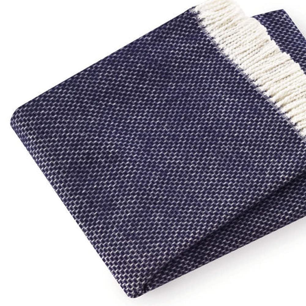 HomeRoots Cotton/Acrylic Soft Navy Blue Links Pattern Throw Blanket