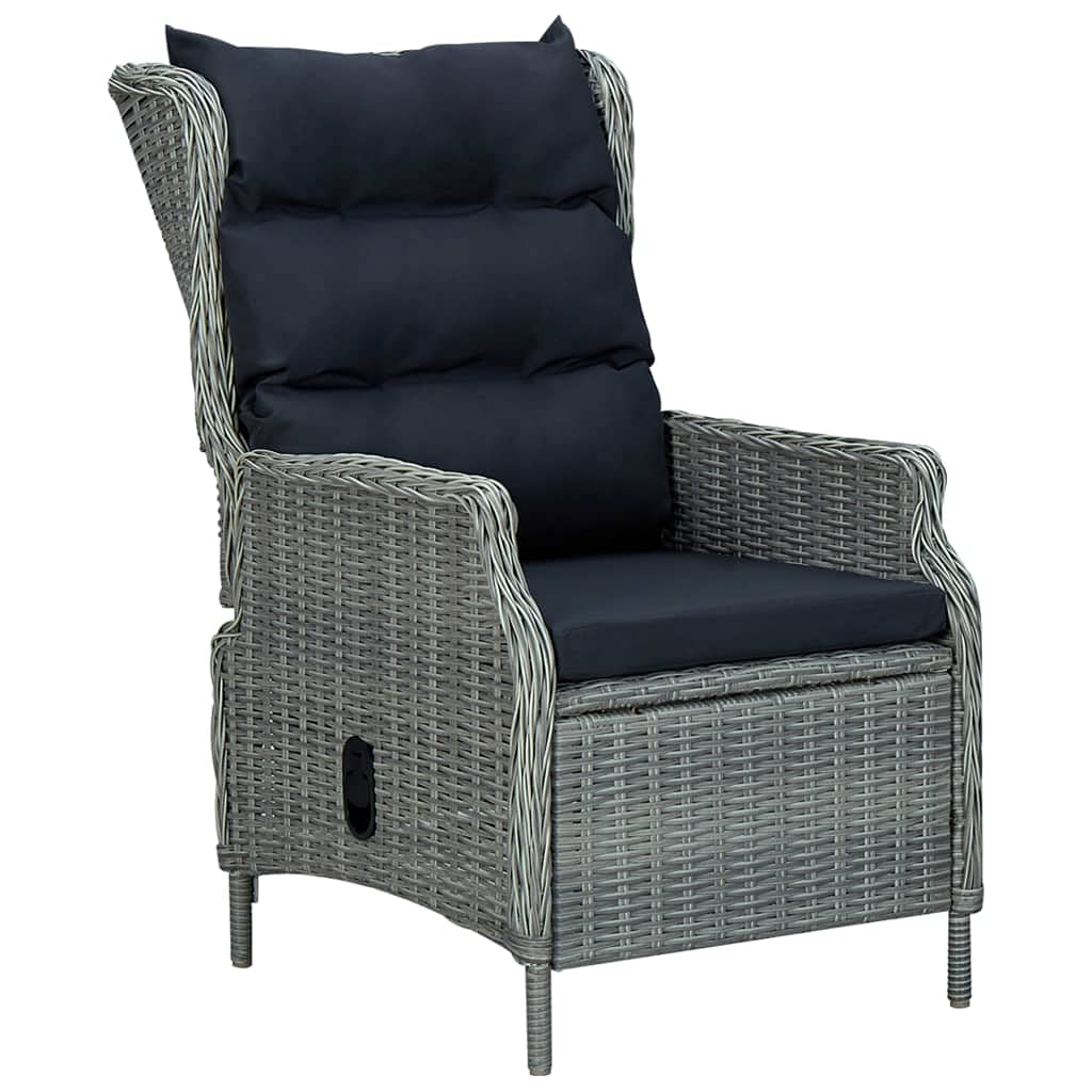 vidaXL 7 Piece Patio Dining Set with Reclining Chairs and Glass Tabletop - Outdoor Garden Furniture Set in Light Gray PE Rattan and Black Cushions
