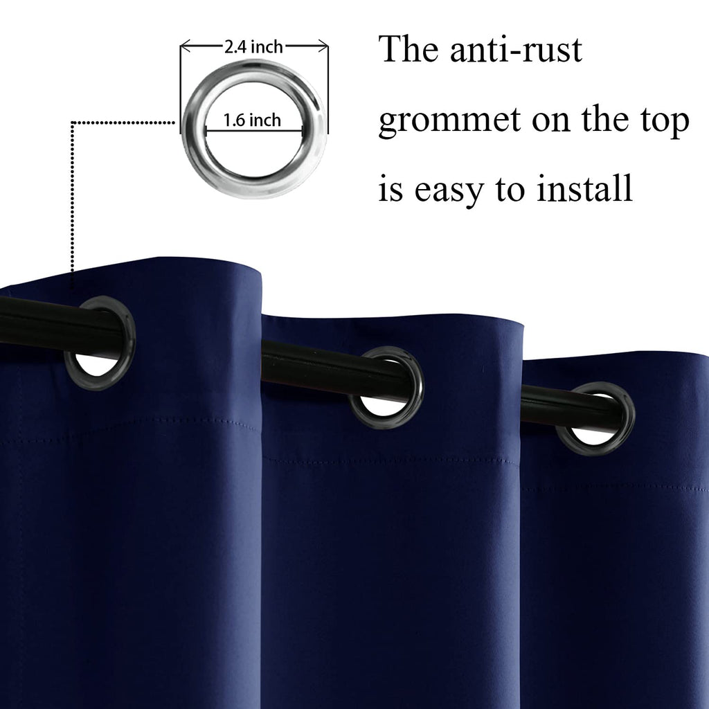 JIUZHEN Navy Blue Thermal Insulated Blackout Curtains, 52"x45", Set of 2, Grommet, Light Blocking, Noise Reducing, Polyester