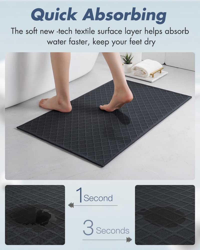 Amoami Ultra Thin Bathroom Rugs, Rubber Backed Bath Mats For Bathroom Non Slip, Absorbent Bathroom Mat For Floor, Shower, Sink (