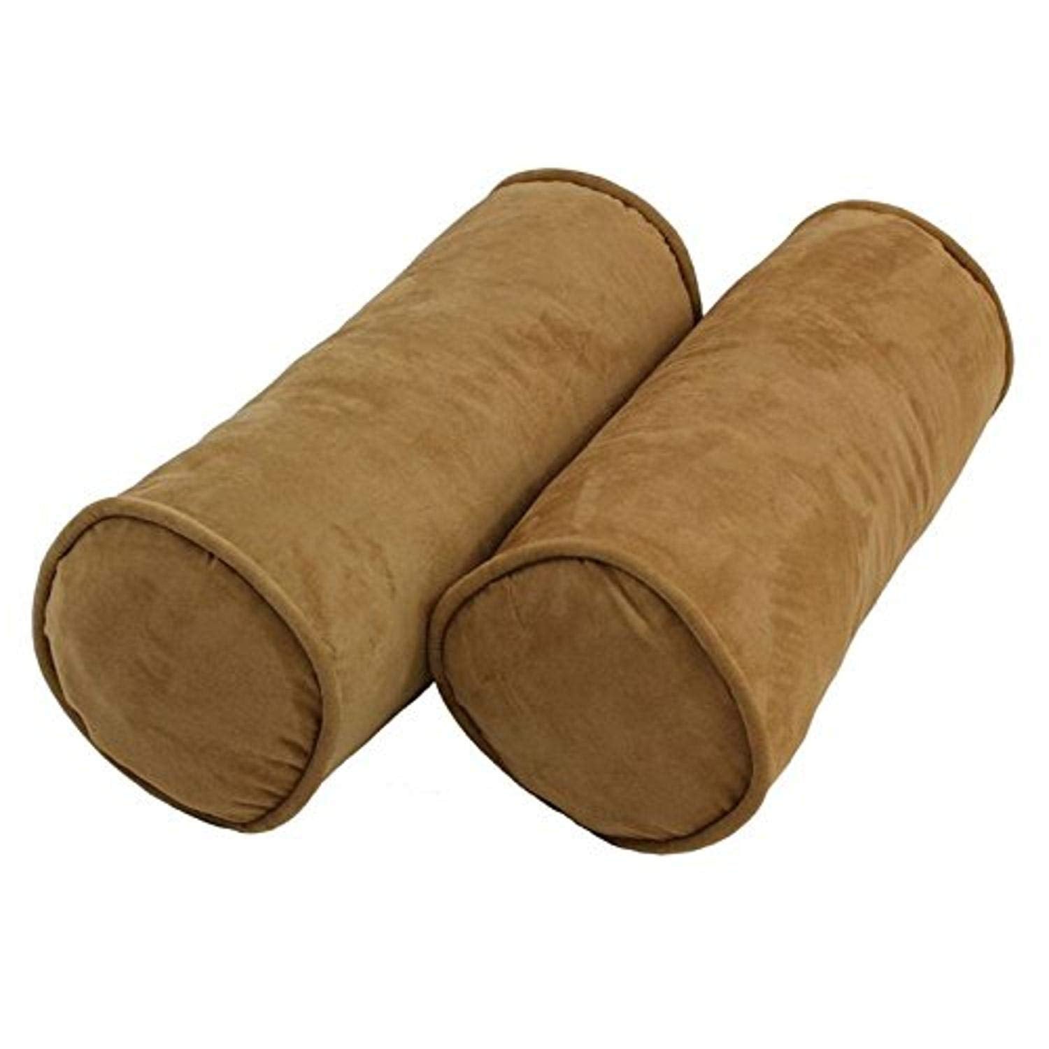 Blazing Needles Corded Microsuede Bolster Pillow, 20" x 8", Camel 2 Count