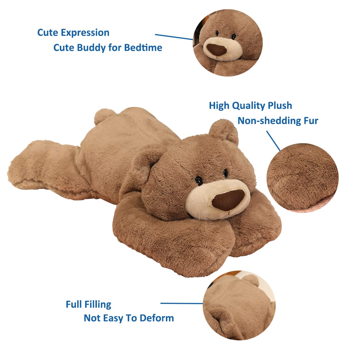 Doireum Weighted Stuffed Animals, 3.3 Lbs Weighted Bear Stuffed Animal Toy Brown Bear Plush Throw Pillow Gifts For Boys Girls, 1