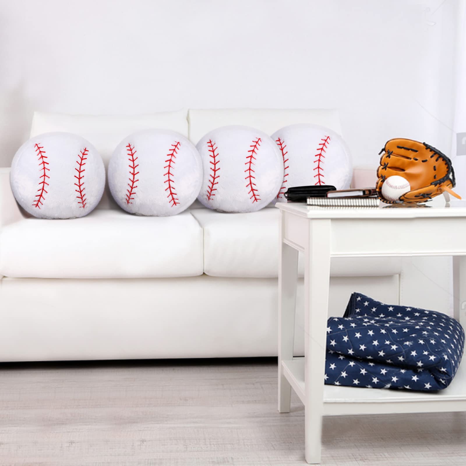 Jetec 2 Pcs Sports Pillow Fluffy Soft Throw Pillow Cute Shaped Sports Decor Round Plush Pillow Sport Theme Cushion Stuffed Pillo