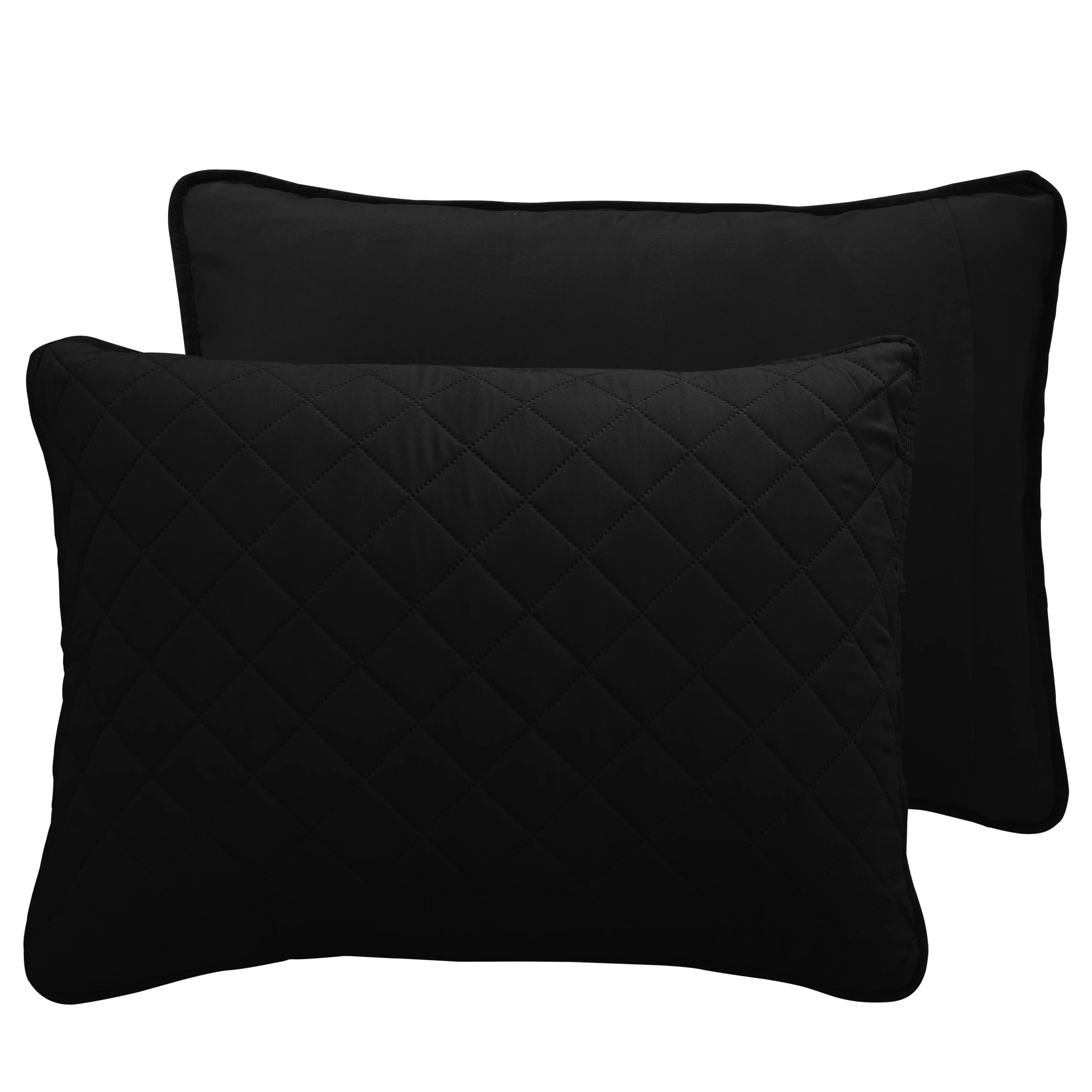 Easy-Going Full/Queen Size Reversible Quilt Set With 1 Quilt And 2 Pillow Shams, Soft Bed Quilt Cover, Water Resistant Lightweight Microfiber Bedspread, Stain Resistant, Black/Beige