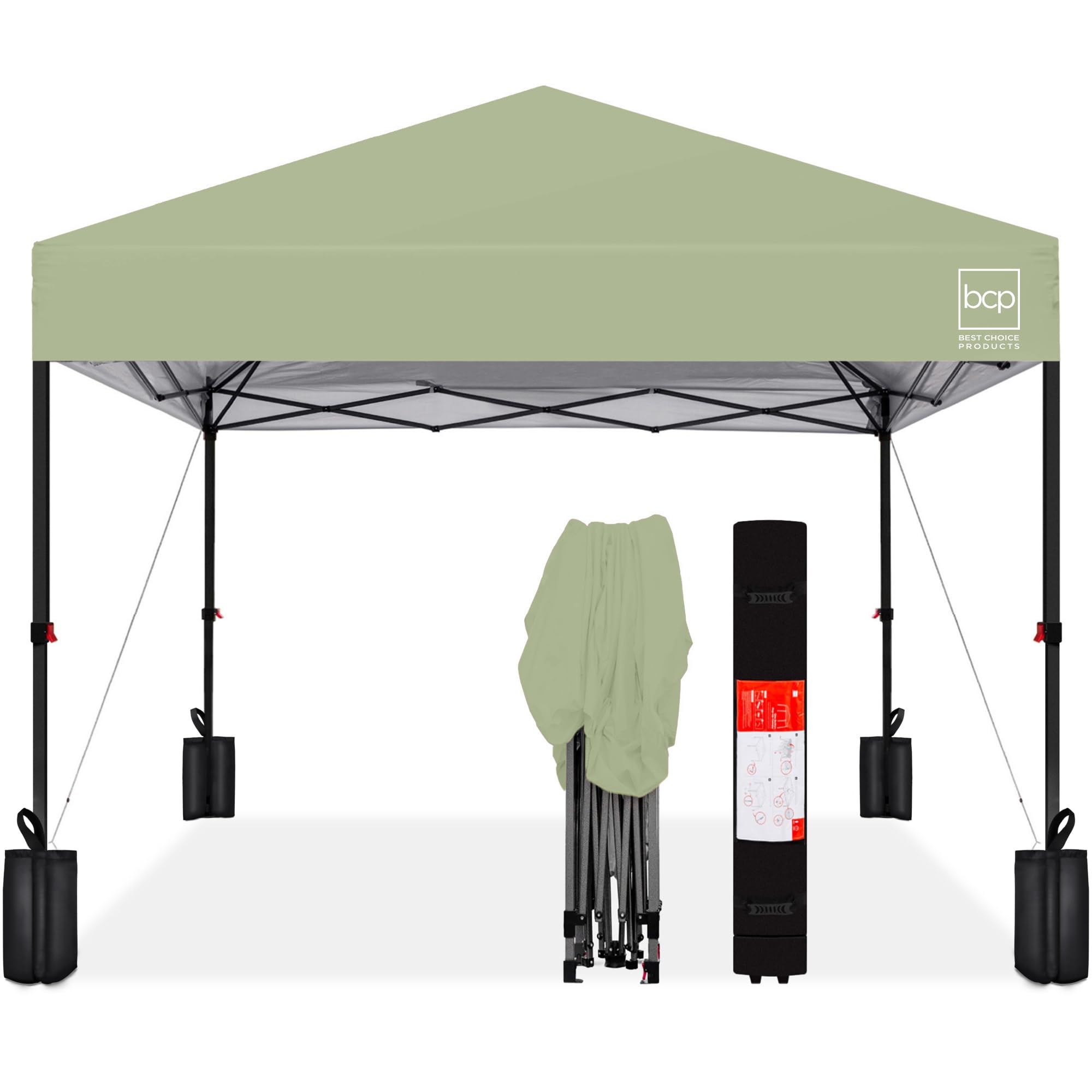 Best Choice Products 12x12ft Pop Up Canopy Tent, Outdoor Shade, 1 Person 1 Minute Set Up, Carry Case, 4 Weight Bags - Sage Green