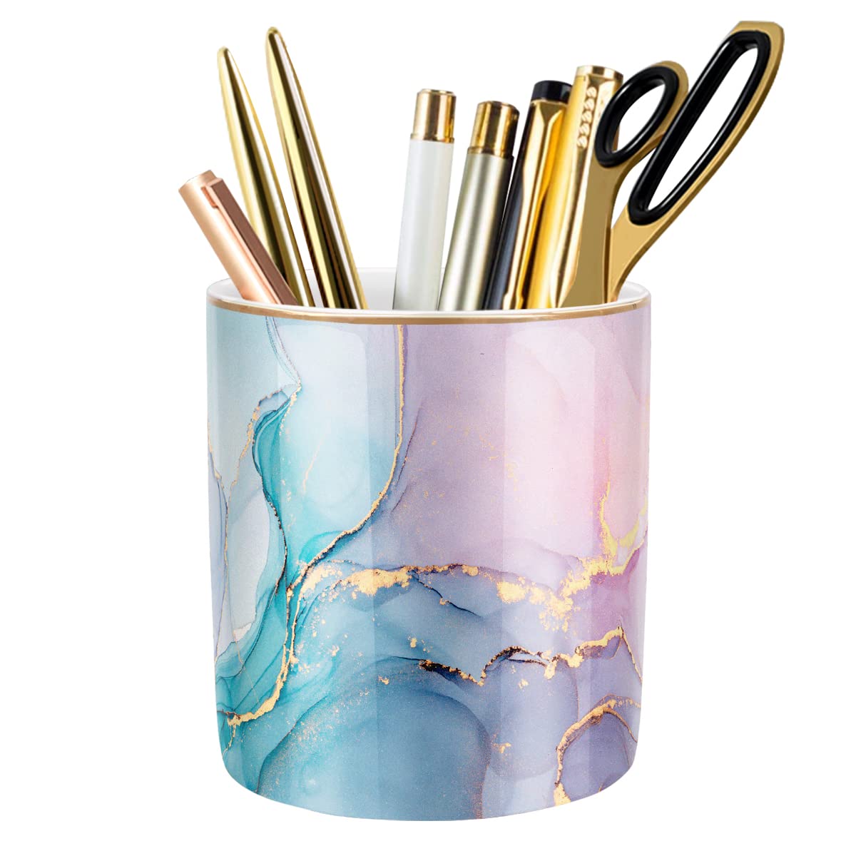Waveyu Large Capacity Colored Pen Holder For Desk, Ceramic Pencil Holder Makeup Brush Holders, Desk Accessories & Workspace Orga
