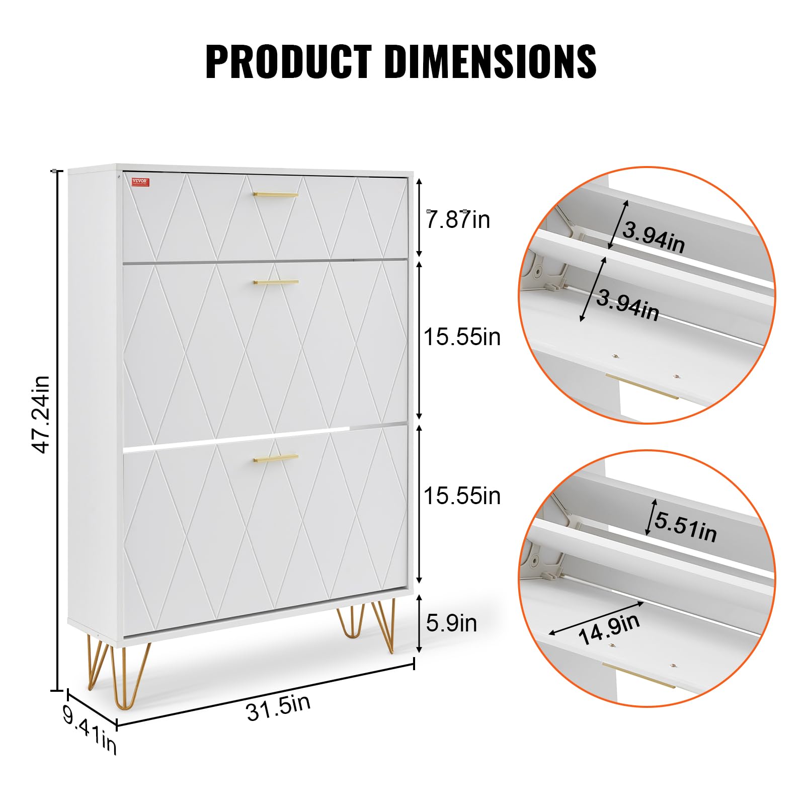 Vevor Shoe Storage Cabinet For Entryway, 31.5' D X 9.4' W X 47.3' H, Wood
