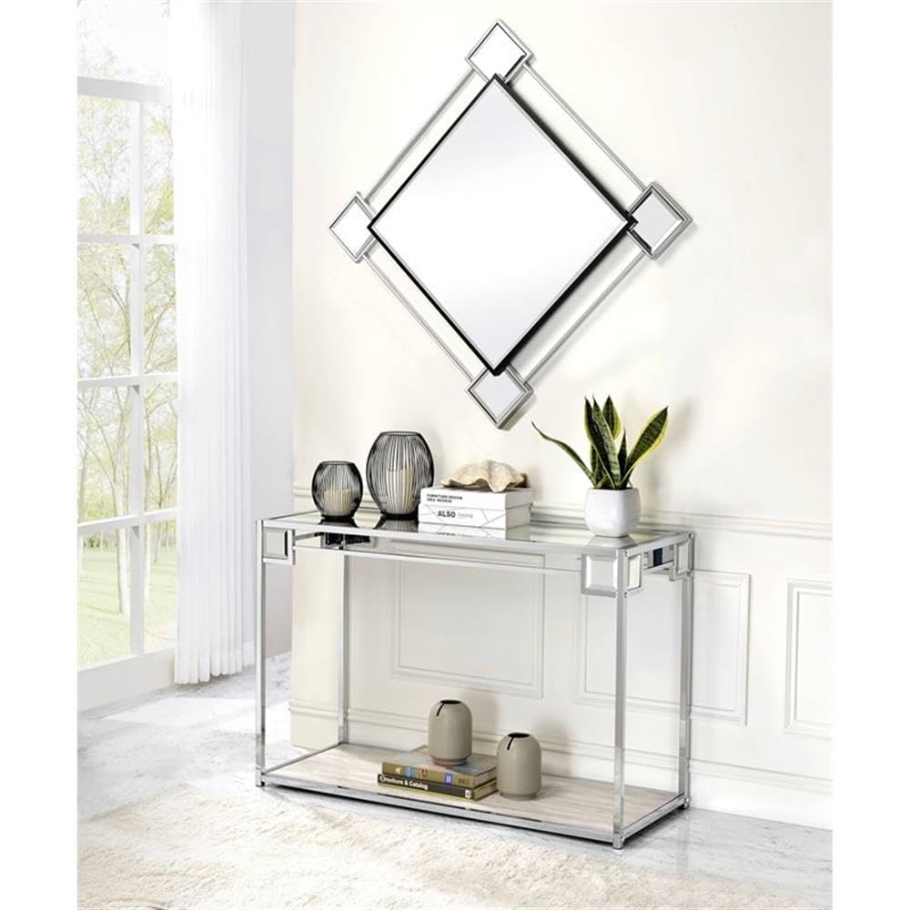Acme Asbury Mirrored Top Metal Frame Console Table in Mirrored and Chrome