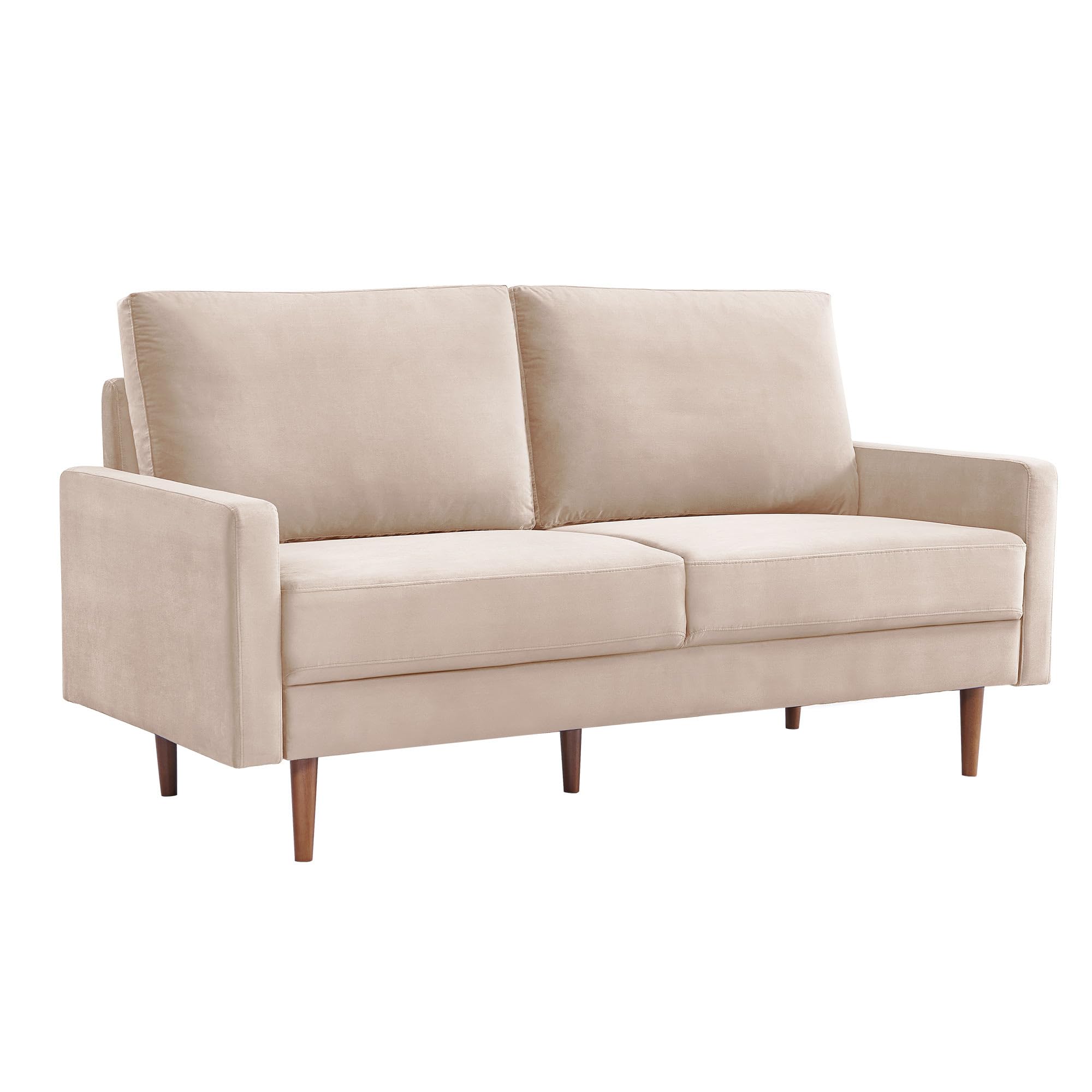 American Furniture Classics Beige 69 Inch Wide Upholstered Two Cushion Sofa with Square Arms Velvet, 69" x 32" x 37"