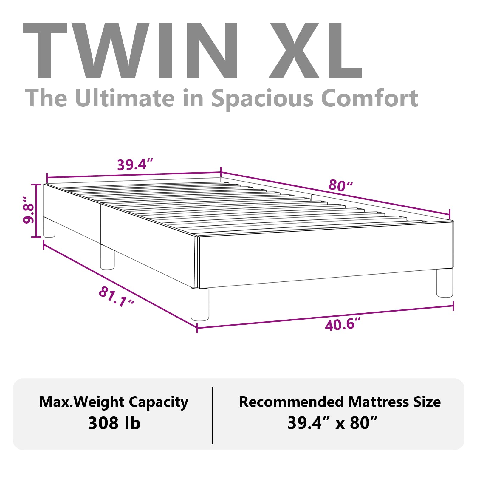 vidaXL Twin XL Size Bed Frame with Plywood Slats, Platform Bed Frame, Faux Leather Upholstered Mattress Foundation, No Box Spring Needed & Easy Assembly, White, Without Mattress