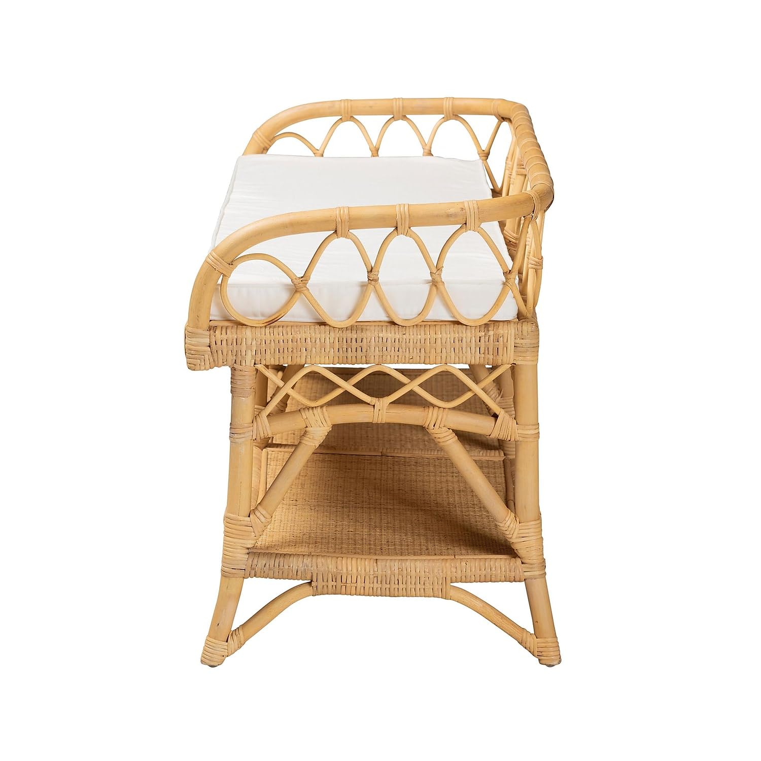 Baxton Studio Leryn Rattan Bench, White/Natural Brown (233-13162-HiT)