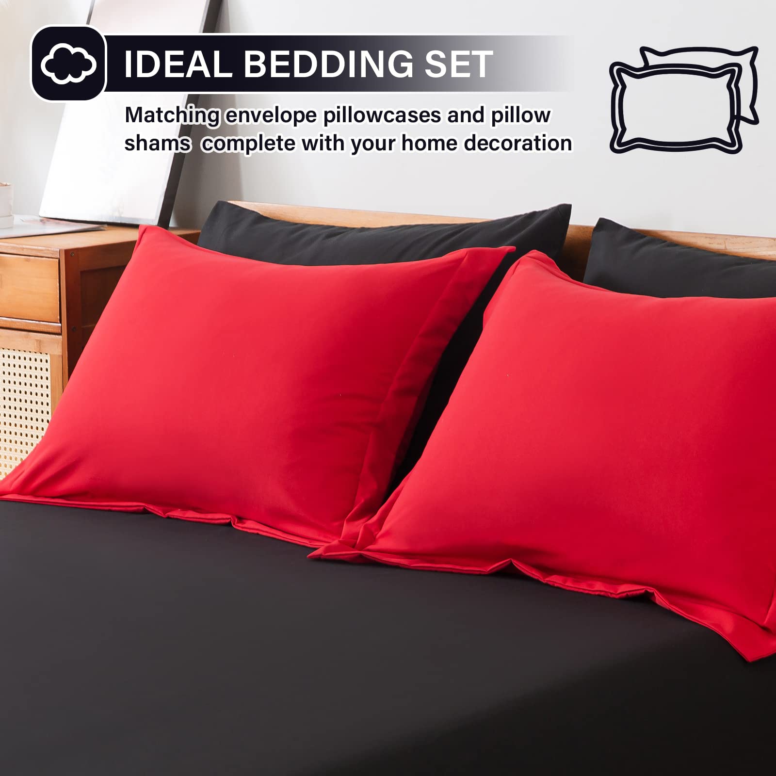Cosybay Bed In A Bag Full Reversible Comforter Sets 7Pcs All Season Down Alternative Bedding Sets Red And Black With Comforter,