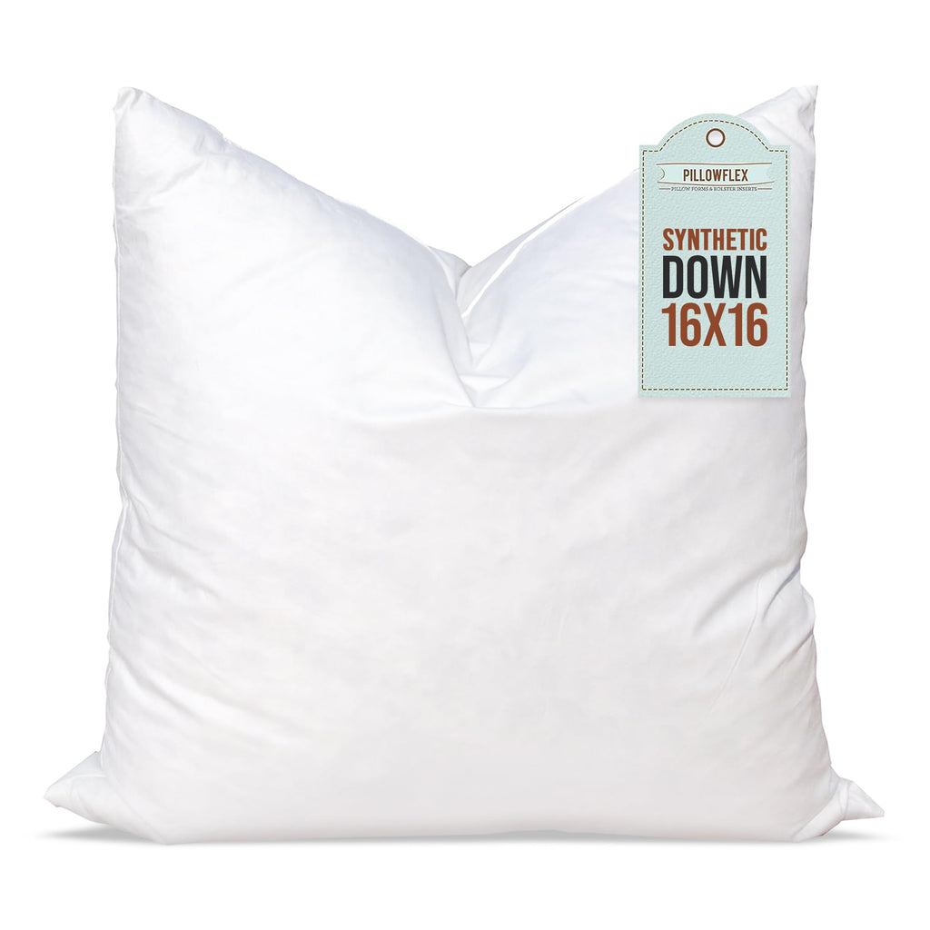 Pillowflex Synthetic Down Pillow Insert - 16X16 Down Alternative Pillow, Ultra Soft Throw Pillow, Small Couch Sham Bed Sleeping
