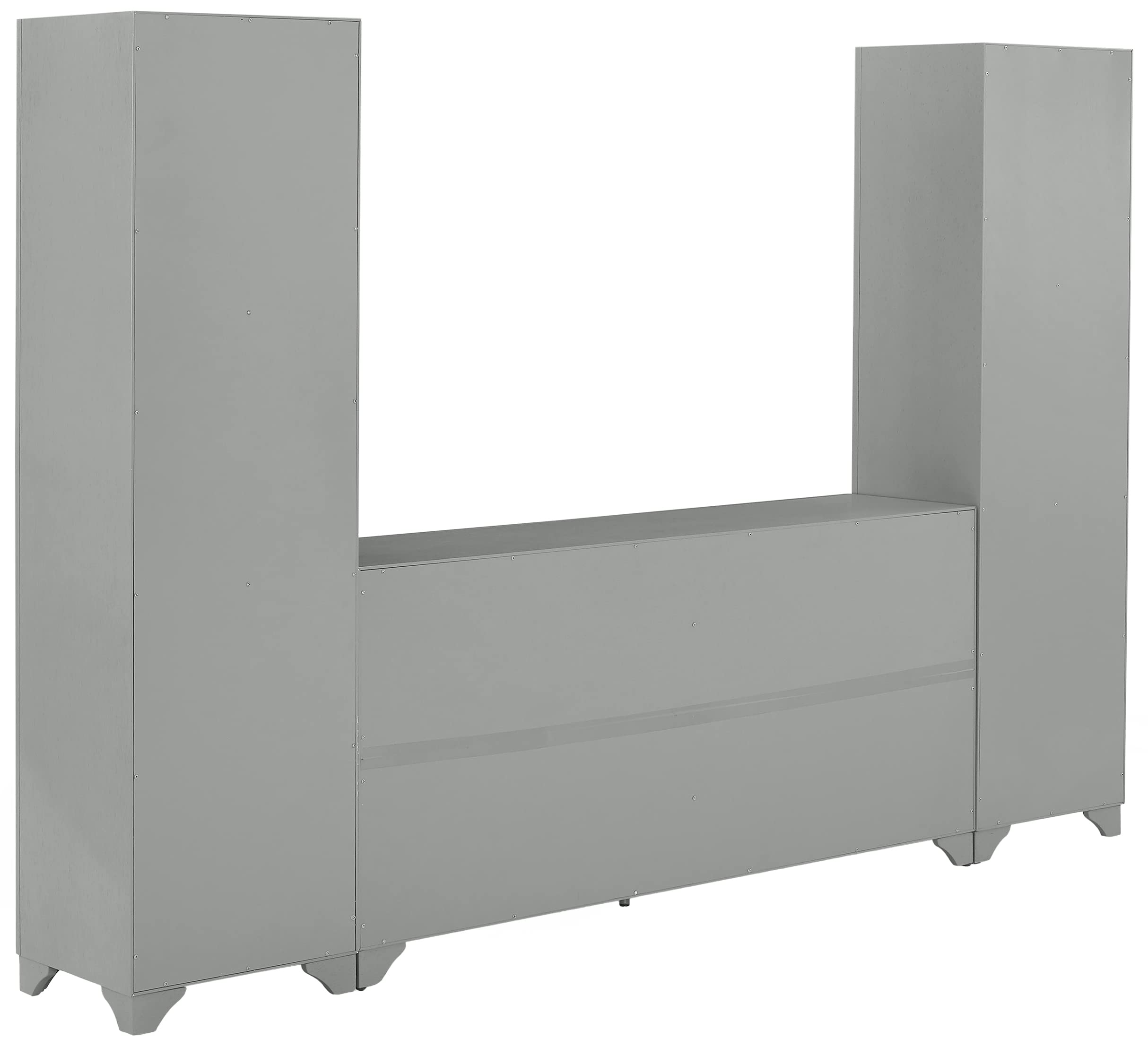 Crosley Furniture Tara 3-Piece Modern Farmhouse Sideboard Buffet Cabinet and Bookcase Set with Storage, Distressed Gray